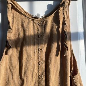 Tan Button-Front Jumpsuit